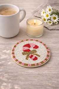 Sous-verres élégants perlés avec broderie détaillée, accessoires de table faits à la main pour tasses, mugs, verres et événements spéciaux - Product Image 6