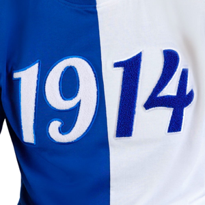 เสื้อยืดเชนิลล์ Phi Beta Sigma Half 1914 สีน้ำเงินขาว สำหรับผู้ชาย ลายตัวอักษรกรีก เสื้อยืดพรีเมียมสำหรับสมาคมนักศึกษา แขนสั้น ทรงคลาสสิก - Product Image 5
