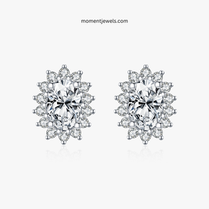 Luxury 1.0 Carat Oval Cut Moissanite Earrings for Women GRA Certificate VVS Geometric Flower 925 Sterling <b>Silver</b> <b>Stud</b> Earrings - Product Image 1