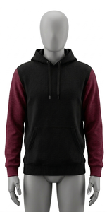 Sweat-shirt à capuche pour homme, noir et bordeaux, manches raglan, coupe classique, en molleton de coton, décontracté, avec poche avant, pour l'automne - Product Image 1
