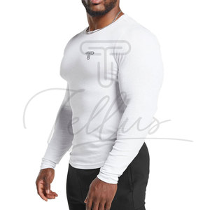 T-shirt à manches longues en tissu tissé pour homme, design uni, couleur personnalisée, haute qualité, respirant, polyester/coton, col rond - Product Image 3