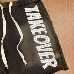 Shorts vintage personnalisés pour hommes, effet délavé, ourlet roulé, 100 % coton, motif uni, taille mi-haute, respirant, tricoté, avec cordon de serrage orné de strass - Product Image 5