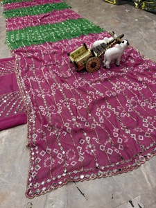 Sari rose et vert élégant pour femme avec broderies et travail de miroir, robe de mariage indienne traditionnelle - Product Image 4