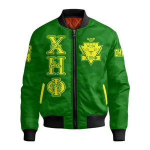 เสื้อแจ็คเก็ตบอมเบอร์สีเขียวสำหรับผู้ชาย ยี่ห้อ Chi Eta Phi พร้อมตัวอักษรสีเหลืองและหมายเลข 32 ลายพิมพ์ Service For Humanity ซิปด้านหน้า สไตล์ลำลอง - Product Image 2