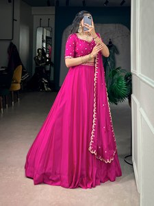 Purple Chinon Lehenga Choli With <b>Sequins</b> Thread Embroidery Dupatta Set Women For Traditional Events Wear - Product Image 5