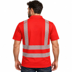Unisex Red Short Sleeve Hi <b>Vis</b> Reflective Polo <b>Shirt</b> <b>High</b> Visibility Safety Workwear Polo <b>Shirt</b> - Product Image 4