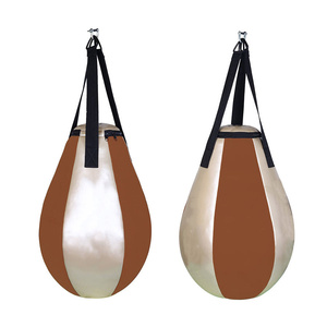 Sac de boxe en forme de larme en PU marron et blanc avec fermeture éclair, sac de frappe durable rempli de sable pour adultes - Product Image 1