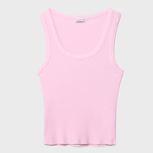 Débardeur en tricot rose pour femme, col rond, couleur unie, coupe classique minimaliste - Product Image 1