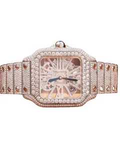 Montre mécanique de luxe pour homme, bracelet simple, cadran squelette, diamants Moissanite VVS, style Hip Hop, verre pavé de haute qualité - Product Image 4