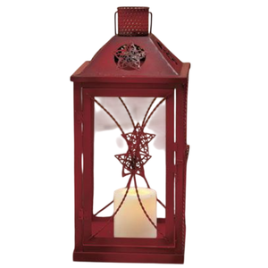 Vintage Style <b>Set</b> Of 2 Candle <b>Lantern</b> Wind Lamp Red Metal Hanging & Tabletop Decorative Candle Holder For Home & Weddings Decor - Product Image 4