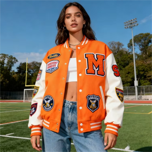 Chaqueta Varsity de Invierno con Cuello Alto y Bordado de Logotipo de Calidad, Chaqueta de Béisbol con Letras, para Hombre, de Lana, con Parches, Talla Grande - Product Image 1