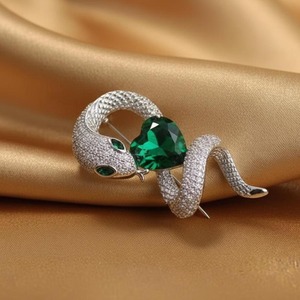 Elegant Design Diamond & Heart Cut Snake Brooch Pin 14k Gold Plated Silver <b>Witchy</b> Accessories Party <b>Gift</b> Women Men - Product Image 1