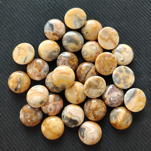 Venta al por mayor de piedras de ágata Crazy Lace auténticas, naturales, amarillas, lisas, pulidas, redondas, de 18 mm, con base plana, tipo cabujón, para aliviar el estrés. - Product Image 3
