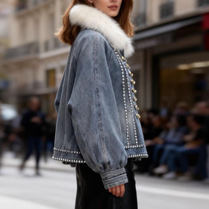 High Quality Retro Diamond Women's <b>Denim</b> <b>Coats</b> Patchwork Blue Loose Women's Jacket - Product Image 4