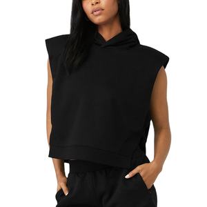 Venta al por mayor de alta calidad pulóver sin mangas Sudadera con capucha logotipo personalizado sin mangas Sudadera con capucha mujer crop top pulóver sin mangas de algodón Sudadera con capucha - Product Image 1