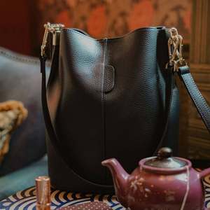 <b>Leather</b> Bucket <b>Bag</b> Women's Casual Handbag Minimalist Style Zipper Closure <b>Soft</b> Brown Tote All Seasons - Product Image 2