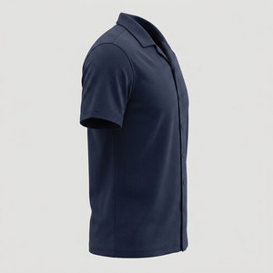 Chemise décontractée pour hommes, bleu marine, à manches longues, col carré, respirante, coupe droite, printemps, à carreaux, avec logo frontal, grandes tailles - Product Image 3