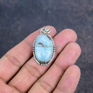 Colgante de Plata de Ley 925, colgante de piedras preciosas de alta calidad, joyería hecha a mano, colgante Vintage para regalo, joyería de diseñador Larimar - Product Image 5
