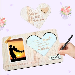 Heart Shape Wooden Photo <b>Frame</b> <b>With</b> Engraved Mom Quote Tabletop Display Handmade Creative Design - Product Image 3