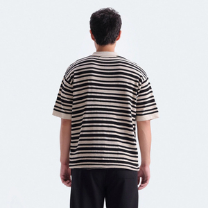 Men's <b>Striped</b> Knitted Polo <b>Shirt</b> Short Sleeve Casual Regular Fit <b>Black</b> <b>White</b> - Product Image 6