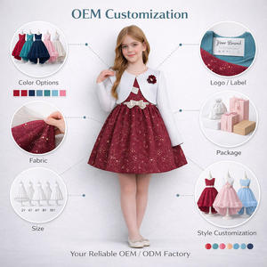 Ensemble de robe de fête d'anniversaire pour filles OEM, robe de princesse bordeaux formelle avec cardigan, <span class=keywords><strong>tenue</strong></span> de <span class=keywords><strong>mariage</strong></span> pour enfants - Product Image 5