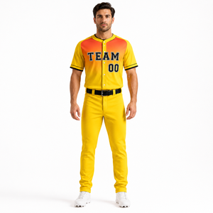 Latest Design New Style Custom Men's Yellow Baseball Uniform Premium Quality Solid Color Short Sleeve Breathable <b>Plus</b> <b>Size</b> - Product Image 1