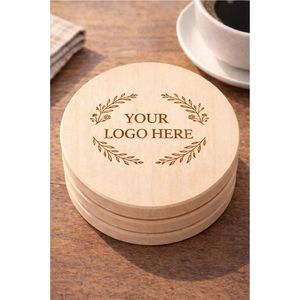 Ensemble de sous-verres ronds en bois faits à la main, logo personnalisé gravé, sous-verres écologiques en bois naturel pour tasse à café, décoration de la maison, table - Product Image 1