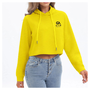 GYM ACTIVE Women's Hooded <b>Crop</b> <b>Top</b> <b>Yellow</b> Full Sleeve Solid Color Casual Woven Breathable Quick Dry Eco-Friendly Canvas - Product Image 1