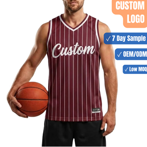 Camiseta de Baloncesto Personalizada con Rayas, Color Granate, Cuello en V, Sin Mangas, Fabricante Mayorista para Equipos - Product Image 1