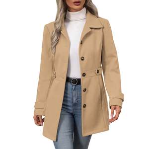 Windproof <b>Womens</b> Trench <b>Coat</b> Long Belted Lapel Collar Overcoat Elegant Autumn Winter Jacket Custom Logo - Product Image 4