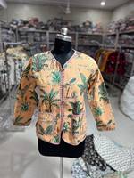Veste matelassée écologique respirante à imprimé floral pour femme, col en V, manches longues, fermeture boutonnée en coton, idéale pour le printemps, cadeau pour elle