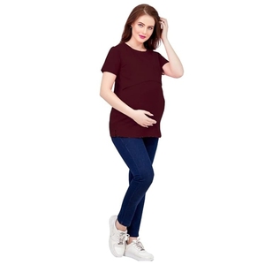 Camiseta de Maternidad para Mujer, Color Sólido, Cuello Redondo, Manga Corta, Corte Regular, Informal, de Algodón Jersey, para Todas las Temporadas - Product Image 1
