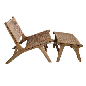 Relax Lounge Chair Reposapiés Diseño moderno Lujo Marrón PE Ratán Mimbre Madera de teca maciza Indonesia Muebles de jardín al aire libre - Product Image 4