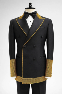 Esmoquin Negro de Lujo con Doble Botonadura y Adornos Dorados – Traje Formal Personalizado para Hombre para Bodas y Eventos - Product Image 5