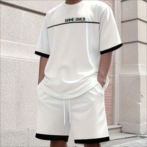 Ensemble deux pièces homme en polyester/coton épais, t-shirt et short, respirant, haute qualité, impression personnalisée du logo sur le devant, style streetwear, été - Product Image 3