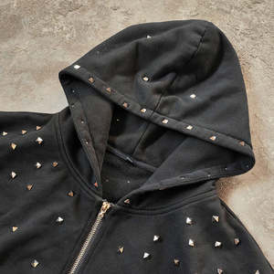 Sweat-shirts à capuche zippés en molleton 100 % coton de haute qualité, best-sellers, noirs unis, avec broderie personnalisée et entièrement ornés de strass pour hommes - Product Image 2