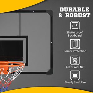 Aro de Baloncesto para Montar en la Pared con Tablero Resistente a Impactos de 45 x 29 Pulgadas, Aro Duradero para Uso en Interiores y Exteriores - Product Image 4