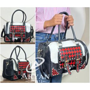 Nuevo Bolso de Hombro/Bandolera de Cuero Vacuno con Diseño a Cuadros Rojos y Negros 2026, con Detalles en Piel con Pelo, para Mujer - Product Image 1