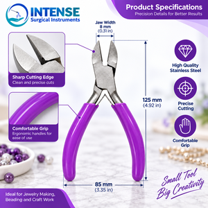 Alicates de corte lateral profesionales para joyería, cortador de alambre de acero inoxidable, mango morado, herramienta para manualidades con cuentas, instrumento quirúrgico de alta resistencia - Product Image 2