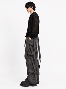 Pantalones Cargo Tácticos Negros para Hombre, Pantalones Utilitarios con Múltiples Correas, Detalle de Cordón Ajustable, Estilo Urbano, Corte Relajado - Product Image 4