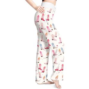 Women <b>Vintage</b> Western Cowboy <b>Boots</b> Digital Printed Casual Lounge Pants High Waist Foldover Wide Leg Straight Trousers - Product Image 3