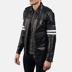 Stylish Casual Men's Leather <b>Jacket</b> with Front Logo Canvas Waterproof & Eco-Friendly Quick Dry Windproof Premium Leather Finish - Product Image 4