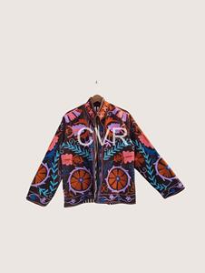 Veste Bohème à Col Mandarin Brodé de Motifs Floraux, Manches Longues, Grande Taille, pour Femme, Automne, Décontractée, en Coton, Fermeture Éclair - Product Image 1
