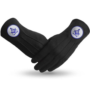 Gants thermiques respirants en coton blanc brodés pour majorettes de fanfare maçonniques, avec croix patriarcale du 33e degré, compatibles écran tactile - Product Image 1