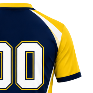 Custom Yellow Navy Blue Sublimated Volleyball Jersey Short Sleeve Athletic Team Wear Sports Shirt Competition Training Clothing - Product Image 4