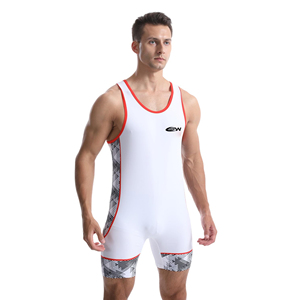 ชุดซิงเกิลเล็ตสำหรับนักมวยปล้ำ SPW รุ่น Unisex สีขาวขอบแดง พิมพ์ลายแบบ Sublimation ผ้าโพลีเอสเตอร์ยืดหยุ่น ระบายเหงื่อได้ดี เหมาะสำหรับกีฬาต่อสู้ - Product Image 6