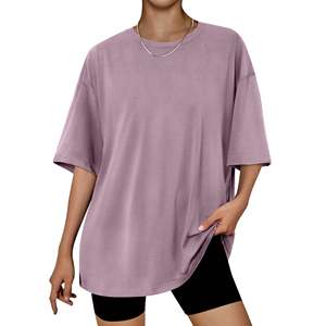 Oversized Solid <b>Purple</b> Cotton T-<b>Shirt</b> Short Sleeve Casual <b>Men's</b> Summer Breathable Knitted <b>Shirt</b> - Product Image 5