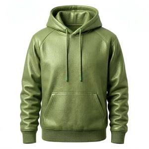 บริการผลิตตามสั่ง OEM เสื้อฮู้ดดี้หนังแท้สีขาว ผ้าฟลีซเทอร์รี่ ไซส์พลัส หนังวัวแท้ สำหรับเล่นกีฬา ขี่มอเตอร์ไซค์ - Product Image 5