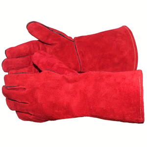 Red Leather Mechanic <b>Gloves</b> With Insulated <b>Long</b> Cuff Heat Protection Industrial Quick Dry Outdoor Utility Leather <b>Gloves</b> - Product Image 4