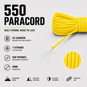 Cuerda de Paracord Amarilla de 4 mm, Tipo 550, Cordón de Nailon Utilitario para Camping, Supervivencia, Manualidades y Bricolaje - Product Image 4